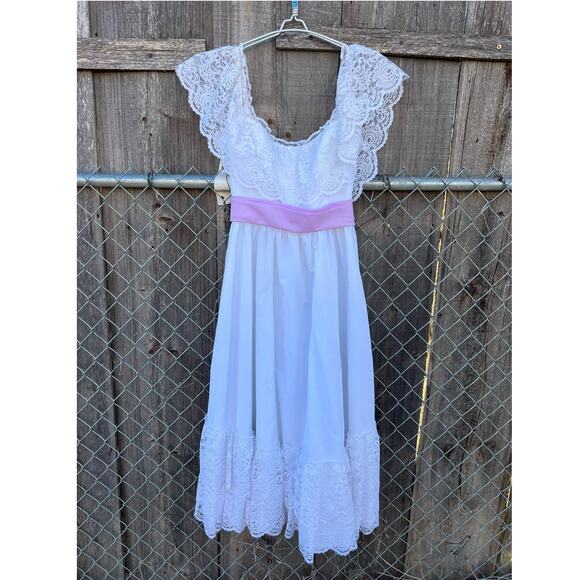 Vint. 80s Gone With The Wind Southern Belle Lace Ruffles White Purple Prom Dress - Picture 1 of 15